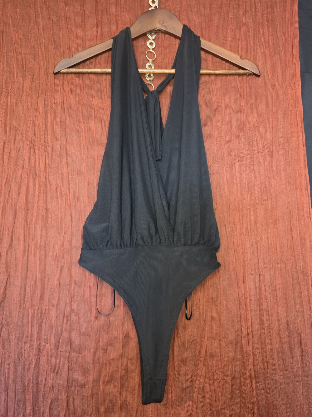 Zara Black Draped Halter One-Piece Bodysuit